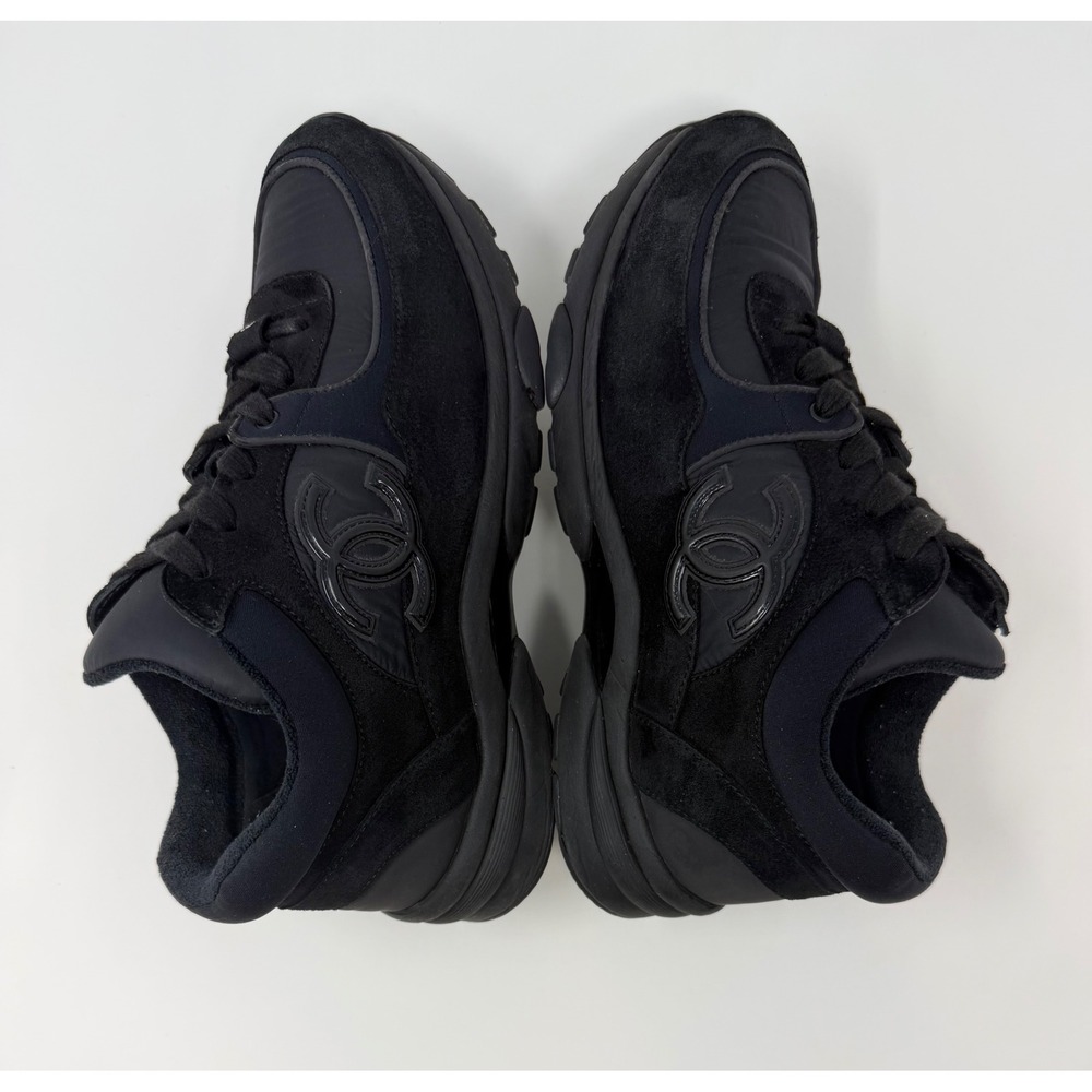 Chanel CC Triple Black Suede Trainer Sneaker Size 8 US 38 EU - Picture 3 of 9